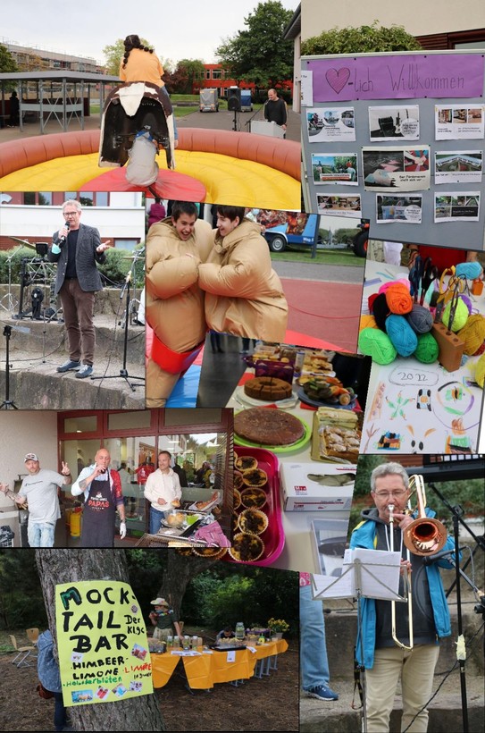 Eine Collage, die verschiedene Impressionen des Schulfestes zeigt.