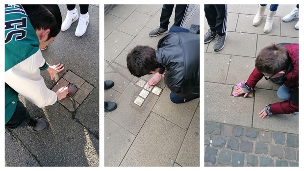 Eine Bildercollage zu Stolpersteinen.